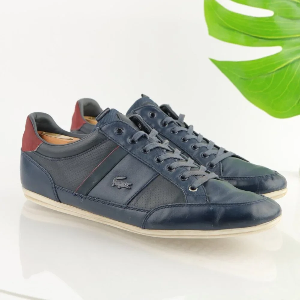 Lacoste Mens Chaymon Sneaker Size 12 Navy Blue Leather‎ Lace Up Casual Shoe Low